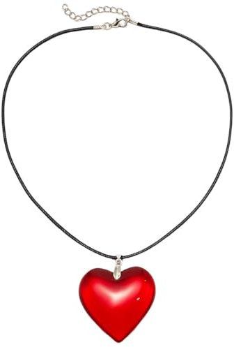 SBOACXC Halskette mit großem Herz-Anhänger für Damen – dicke Glas-Halskette mit Herz-Anhänger für Frauen,Verstellbare Rote Glas Herz Halskette,Halskette mit großem,Mädchen-Geschenke (rot)