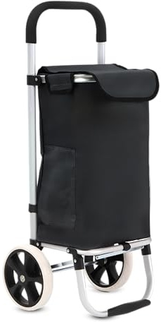 50 liter aluminiumvagn vikbar, shoppingvagn, hopfällbar shoppingvagn, vattenavvisande shoppingvagn, vikbar shoppingväska med 2 hjul, shoppingkorg med rullar, stor – svart