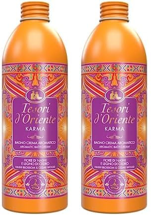 Tesori d'Oriente - Bagno Crema Karma, Bagnoschiuma dalle Note Floreali di Fiore di Nashi e Legno di Cedro, Deterge Dolcemente la Pelle, Rilassante, 500ml (Confezione da 2)