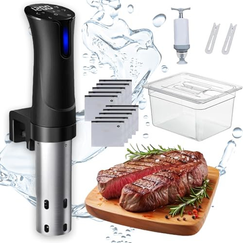 Sous Vide maskinsats, 1100w spis med 6 l vattentank, förseglad påse, utsugspump och klämma, temperaturområde 25-92,5 ℃, led precisionskokare i rostfritt stål med nedsänkningscirkulator för köttägg