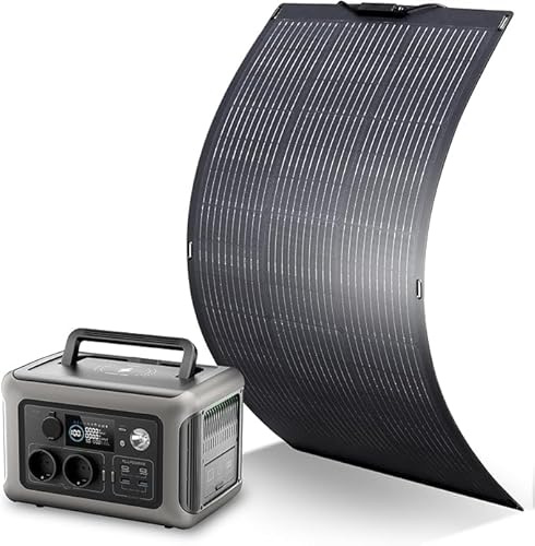 ALLPOWERS R600 Central eléctrica portátil, batería LiFePO4 de 299 WH, 2 salidas de CA de 600 W (pico de 1200 W), con panel solar flexible de 100 W, adecuada para jardín, viajes, camping, RV