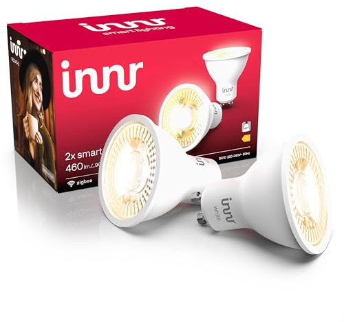 Innr GU10 Zigbee smart lampa, fungerar med Hue* och Alexa (bridge krävs), varmvit, GU10 smarta LED-spots dimbara, lampa för smarta hem, 460lm, 2-pack
