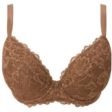Ann Summers Sexy Lace Padded Plunge Bra, Fuller Bust DD+, A-G Cup, Curve-Enhancing Womens Underwear with Padded Cups & Underwire, Removable Mini Pads for Smaller Sizes, Adjustable Straps Light Brown
