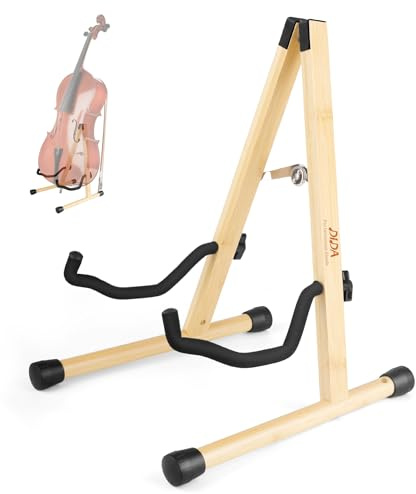 DIDA Celloständer, Celloständer mit Bogenhalter, Holz A-Form Bodenständer mit gepolstertem Schaumstoff, passend für 1/2, 3/4, 7/8, 4/4 volle Größe, Cellohalter für Zuhause und Studio Display (Bambus)