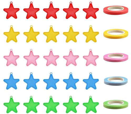 Hsrag Set di 30 pesi per palloncini a forma di stella, 5 colori (rosso/giallo/verde/rosa/azzurro) con nastri abbinati, per feste, compleanni, decorazioni