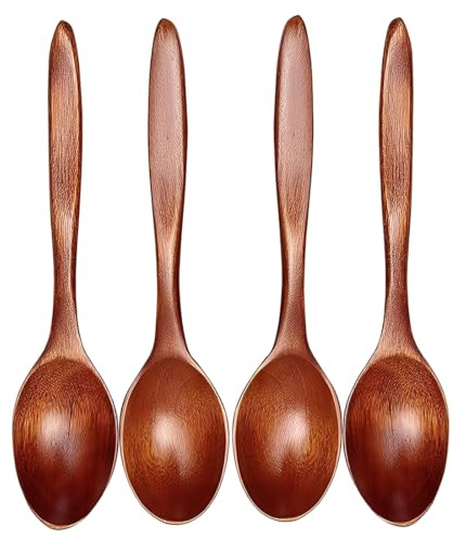 JYNXOR 4 Pezzi Cucchiaio da Cucina in Legno Fatto a Mano, Cucchiaio da Miele da Zuppa, Piccolo, Nanmu Naturale, Mescolare, Accessori da Cucina (Marrone)