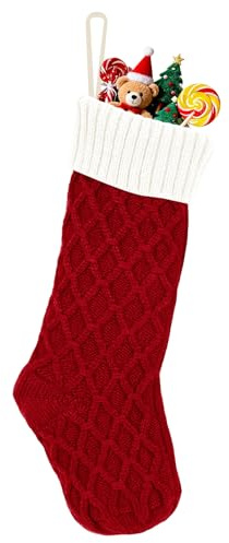Summerdate Medias de Navidad de 46 cm, 1PC Calcetines Navideños Tejidos, Gran Decoración Navideña con Patrones Clásicos, Adorno Colgante para Chimenea