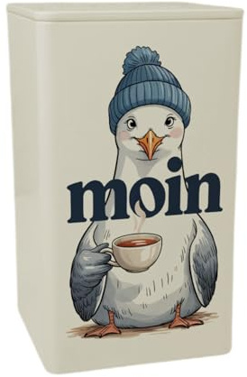 speecheese Möwe trinkt Friesentee TeeDose 900ml - MOIN Lustige Aufbewahrung für Nordsee-Fans, Ostergeschenk-Dose 900ml