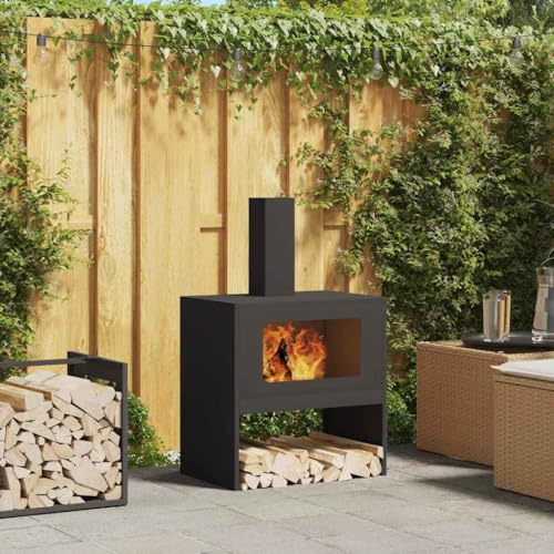 Brasero para exterior, color negro, 60 x 40 x 96 cm, acero, para jardín, terraza y balcón, uso versátil