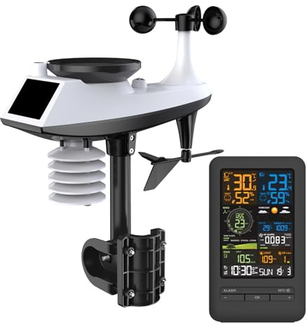 Wetterstation Funk mit Außensensor Wetter Center mit 5-in-1 Außensensor für Windgeschwindigkeit Windrichtung Temperatur Luftfeuchtigkeit Niederschlag, Sensor: 38 × 30 × 9 cm