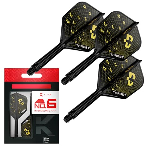 Target Darts K-Flex Bolide Dardo Vuelos y Ejes, N.º 6 (Intermedio, 26mm) | Paquete de 3 Kflex Integrado Vuelo y Eje Sistema, Todo En Uno Moldeado Tallo | Profesionales Dardos Accesorios