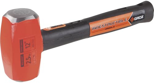 Groz Heavy Duty Club Hammer, 2.5 lb Forged Steel Head, 12 Indestructible Handle, 50-58 HRC Hardened Face, Ergonomic Rubber Grip, BS 876 / SANS 387:2014 Compliant (34500)