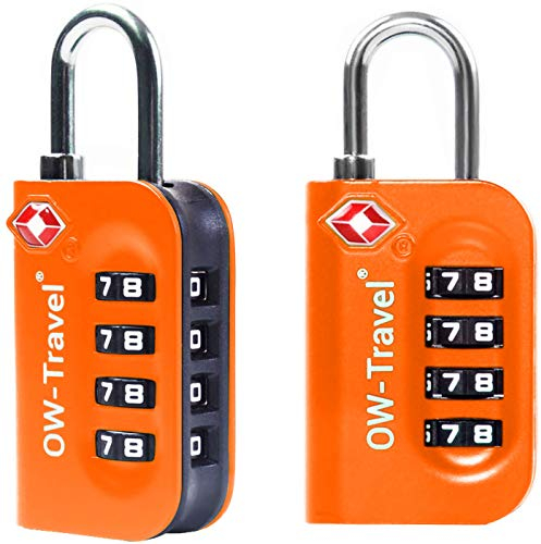 OW-Travel Zahlenschloss 4 Stellig Kofferschloss Vorhängeschloss Gepäckschloss Sicherheitsschloss Diebstahl Sicheres Lock TSA USA Schloss Zahlencode für Reise Koffer Spind Rucksack Luggage:2 Orange