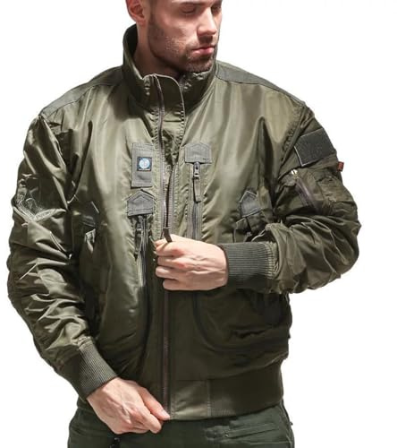 BININBOX Bomber Chaqueta Hombre Piloto Chaqueta Cuello de Pie para Aviador Volador (XXL, Verde Militar)