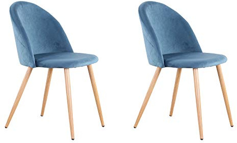 GrandCA HOME Lot de 2 Chaises de Salle à Manger en Velours, Chaises de Cuisine avec Coussin de Siège en Velours Doux, Chaises de Salle à Manger Latérales Rembourrées pour Salon, Bleu