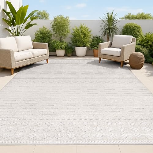 JONATHAN Y Moroccan Geometric Indoor Outdoor Area Rug 8X10 Beige, Xlendi High-Low Pile for Backyard, Patio, Porch, Easy-Cleaning, High Traffic, Pet-Friendly, Non-Shedding (SBH100A-8)