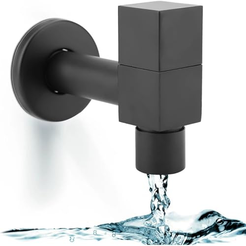 Vattenkran Mässing Fyrkantig tvättmaskin Kran Väggmontering kallvattenkran Badkran, Modern svart kran för balkong Mop Handfat Handfat(Mop Pool)