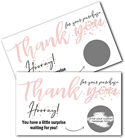 Thank You For Your Purchase Scratch Off Cards - Blank Gift Certificate Cards - Small Business Thank You for Order Cards - Make Your Own DIY Pink Scratch Off Cards - 50 Cards And 50 Stickers(C05)