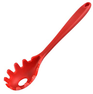 Easnea Silicone Pasta Fork, Spaghetti Server Tongs, Noodles Spoon, Eco Friendly and BPA Free - Red 1, 28.5x5.5x3.5cm