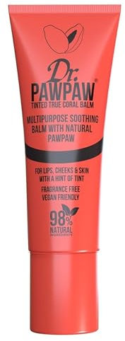 Dr.PAWPAW Tinted True Coral, Multi-Purpose Natural No Fragrance Balm for Hydrating Lips, Skin, Hair, Cuticles, Nails & Beauty Finishing (10 ml)