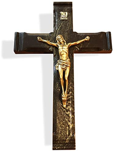 Croix Funéraire en Pierre avec Christ en Bronze
