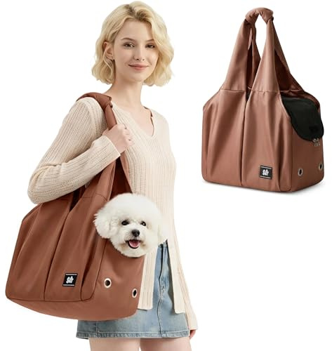 ALLSOPETS Borsa per Cani Taglia Piccola, Marsupio per Cani Traspirante e Comodo, Borsa Cane Portatile per Gatti con Gancio per Guinzaglio, Ideale per Viaggi e Campeggio (Marrone Caramello)