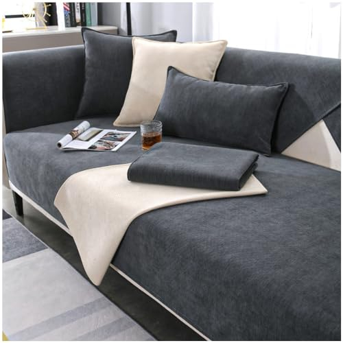 NUODWELL Weicher Chenille Sofabezug für 1/2/3/4-Sitzer, Sofabezug Ecksofa L Form, Rutschfester Sofa Überzug, waschbarer Möbelschutz für Wohnzimmer (Dunkelgrau, 110 x 240 cm)