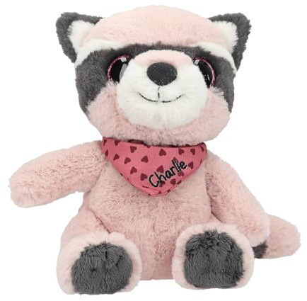 Depesche 13431 Snukis - Kuscheltier Waschbär in Rosa-Grau, mit Spitzen Ohren, ca. 18 cm großes Plüschtier mit pinkem Herz-Halstuch