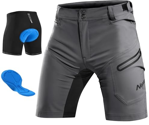 Nepest Mountain Bike Shorts for Men, Zip Pockets, Reflective Dark Grey, L