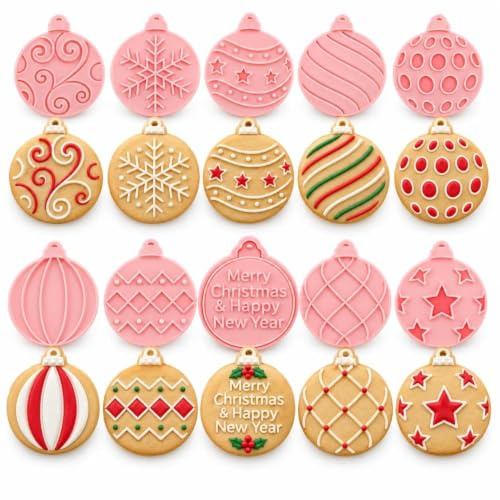 10pcs Christmas Bauble Cookie Cutters Set - Hanging Biscuit Moulds with Snowflake/Star/Festive Patterns, DIY Decorating Tools for Xmas Baking