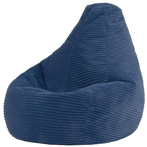 Icon Dalton Sitzsack Kinder, Denimblau, Flauschiger Cord Stoff, Sitzsack Cord mit Füllung, Bequemer Kinder Gaming Sessel, Kuschelsessel, Lese Sessel, Schlafzimmer, Kinderzimmer, Spielzimmer