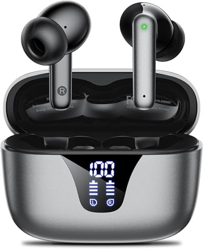 Nequga Wireless Earbuds Bluetooth Headphones, 50H Playtime Ear Buds with Mic, LED Digital Display Charging Case, IPX7 Waterproof, Deep Bass Stereo, in-Ear Earphone for iPhone Andriod Phone - Black