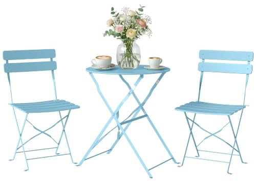 Outsunny Ensemble Bistrot de Jardin 3 Pièces san Montage Métal Bleu Clair | Table et 2 Chaises Pliantes à Lattes, Double Protection Antirouille, Mobilier de Balcon, Terrasse et Extérieur