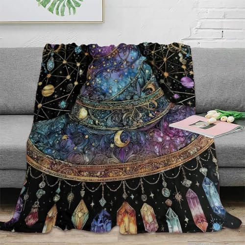 stampa 3D Witch Hat coperta in pile microfibra biancheria da letto lavabile plaid in pile anti-pilling per studenti universitari Fantasy arte 60x80inch(150x200cm)