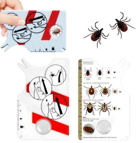 LONZIKP Pinzas Quita Garrapatas Tipo Tarjeta, Set de 2 con Lupa para Extracción Rápida y Segura en Humanos, Niños y Mascotas (Perros y Gatos)
