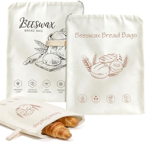 LTFIOON 2 Bolsas para pan de cera de abeja, 33x43cm, con Cierre en L, Lavables, Sin Plástico, Reutilizables – Para Mantener el Pan Fresco y Conservarlo