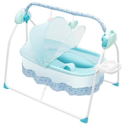 Queeucaer Electric Cradle Cradle 0-18 Months Foldable Portable with Remote Control Timing Function Adjustable Swing Music Bluetooth