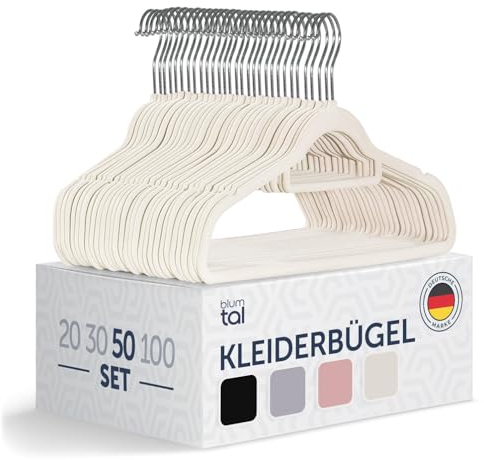 Blumtal Kleiderbügel 50 Stück - Kleiderbügel Samt 360° drehbar und belastbar - Kleiderbügel platzsparend und rutschfest - Kleiderbügel Weiß mit Samtbezug - Samtbügel/Velvet Hangers - Hemdenbügel Weiß