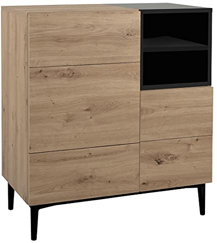 DEINE TANTE EMMA 003052 NOLA 01A Artisan Eiche Nb. / schwarz Kommode Sideboard Beistellkommode grifflos 80 x 90 x 40 cm