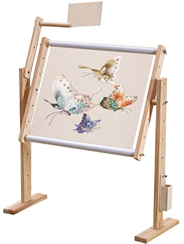 Aleawol Support de Cadre Réglable pour Point de Croix - Broderie en Bois, Support de Tapisserie de Bureau avec 5 Niveaux de Hauteur, pour Matelassage