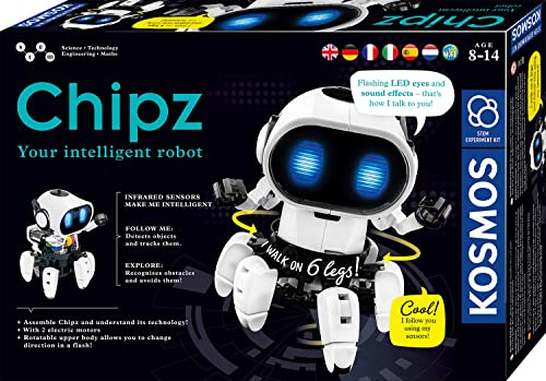 Kosmos 617127 Chipz - Tu Robot Inteligente, con Instrucciones multilingües, para niños de 8 a 14 años, Sigue Movimientos, Evita obstáculos, Efectos de luz y Sonido, Juguete Robot