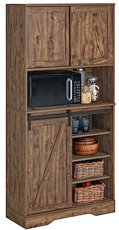 SoBuy Mueble Microondas para Salón Comedor Armario Alto de Cocina con Puerta corrediza de Granero 80 x 34 x 170 cm FSB83-N ES