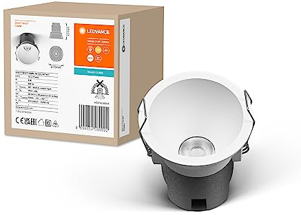 LEDVANCE Downlight empotrable SPOT TWIST, blanco, 5W, 400lm, 830 WT, 70 mm de diámetro, color de luz blanco cálido, 90% menos consumo de energía en comparación con los downlights halógenos, 3000K