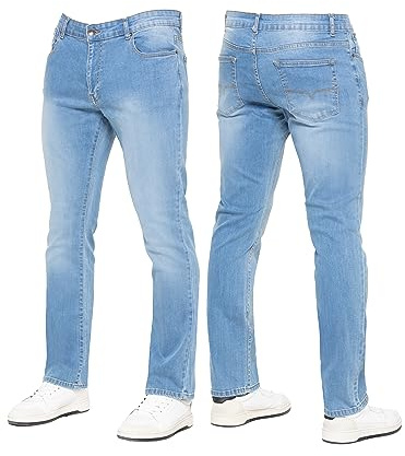 989Zé ENZO New Mens Stretch Straight Leg Jeans Casual Regular Fit Classic Basic Denim Pants KZ127 Light Blue 32W / 30L