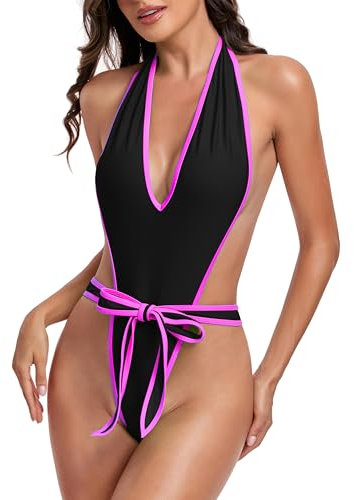 SHERRYLO Sexy One Piece Bathing Suit for Women Thong Swimsuit Monokini Womens Exotic Deep Plunging Swimsuits Sexy Trikini
