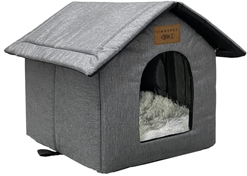 Vinnypet Niche d'extérieur pour Chat Maison avec Coussin en Peluche Résistante à l'hiver Imperméable Maison Pliante Portable pour Chats Sauvages pour Animaux Domestiques Errants 45x40x45cm
