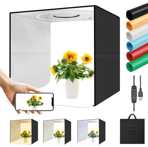 MSKIRA Caja de luz de 40 cm, tienda de campaña para fotografía, kit de caja de luz de fotografía de 16 pulgadas, caja de estudio fotográfico portátil de 16 x 16 pulgadas con fondos de PVC de 6