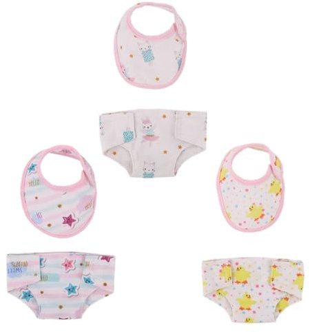 VYIBPDY Puppenwindeln für Baby Puppen, Puppen Zubehör, Puppenspeicheltuch, Zubehör für Puppen 30-43 cm, Katze, Küken, Sternmuster, 6 Stück