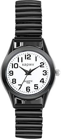 OIDEA Montre bracelet élastique pour femme : bracelet noir - Montre à quartz analogique en acier inoxydable avec cadran numérique clair - Cadeau pour femme, sœur, petite amie, famille, Bracelet