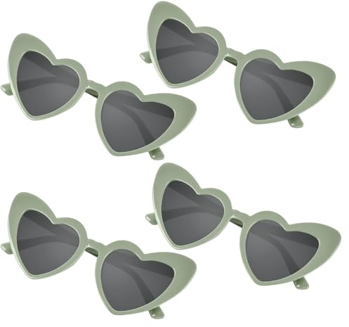 NACHLYNN Lunettes de Soleil Coeur, Lunettes de Fête Rétro de soleil femme, pour Noël, Carnaval, Fête D'anniversaire,Unisex (4, Vert sauge)